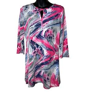 Marble Made In UK 3/4 Sleeve Dress Pink Blue Gray Sz S Tie Dye Pattern